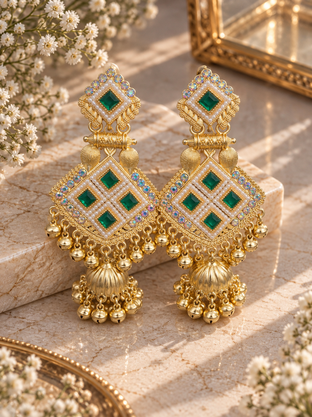 Hara Kundan Jhumka💚
