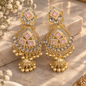 Gulabi Kundan Jhumka🎀